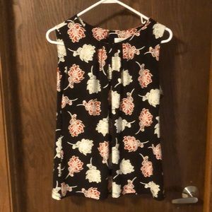 Calvin Klein black with red and white/tan flower sleeveless shell.
